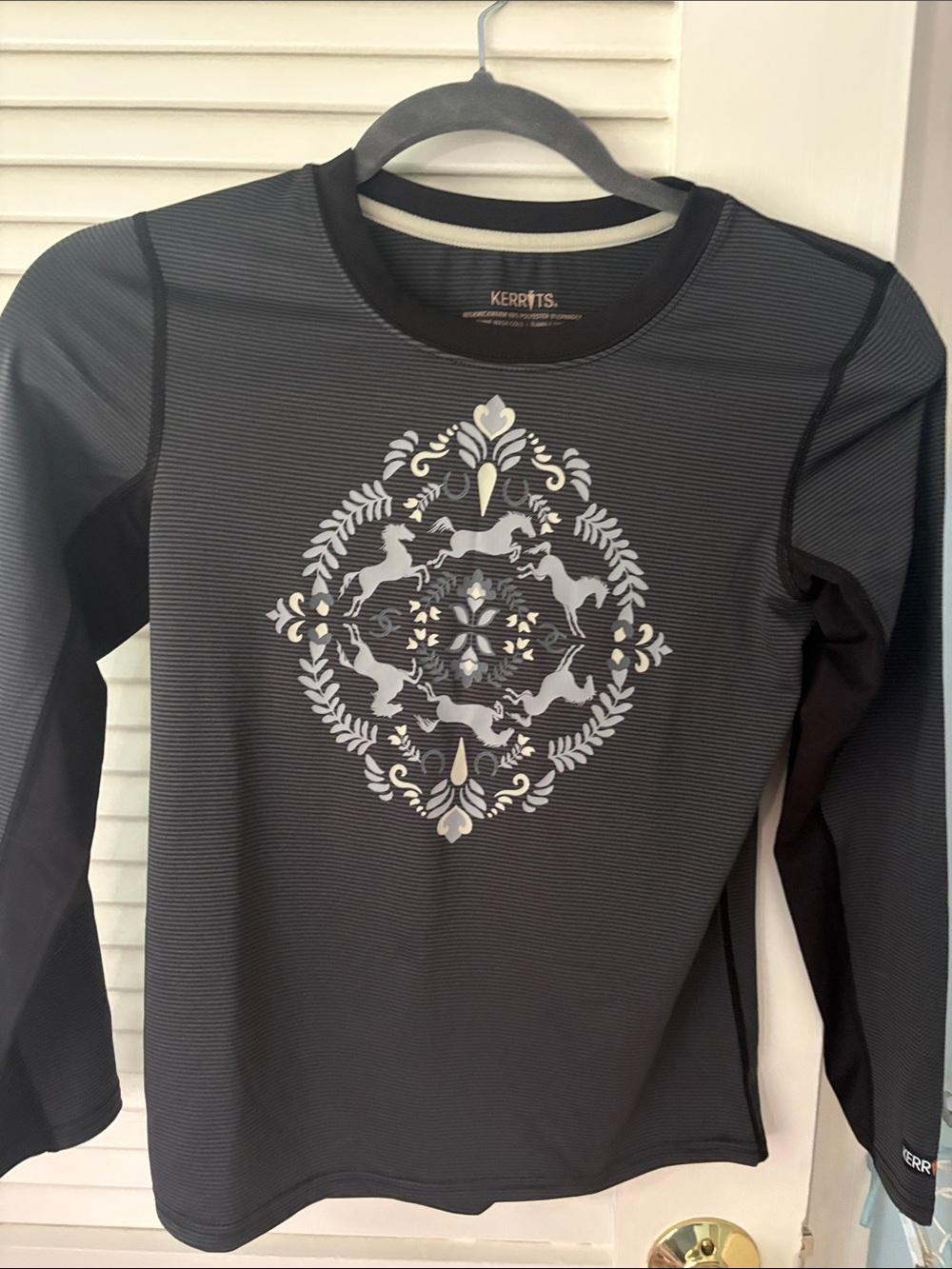 Kerrits Black Long Sleeve Riding Tee with Equestrian Medallion